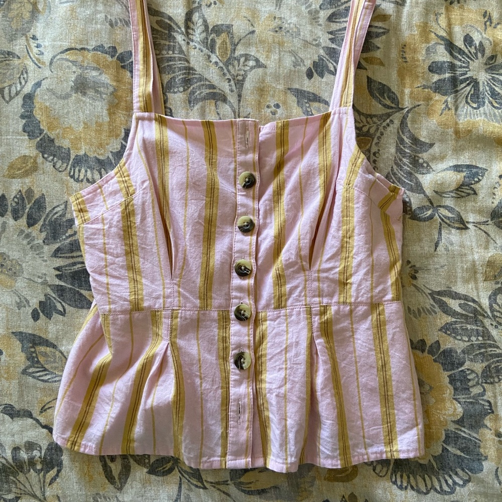 Topshop Pink striped peplum sleeveless top size 6